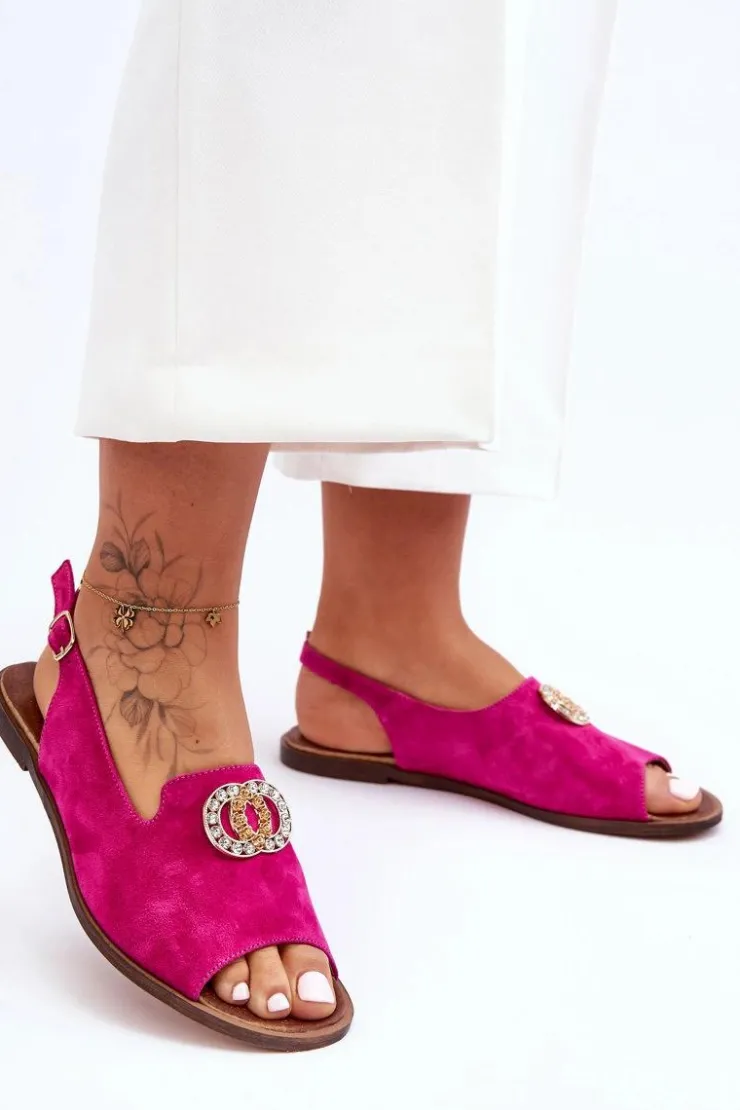 Hot Boto Zamszowe Płaskie Sandały Z Ozdobą Nicole 2744/067 Fuksja