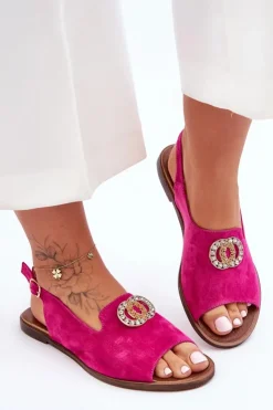 Hot Boto Zamszowe Płaskie Sandały Z Ozdobą Nicole 2744/067 Fuksja