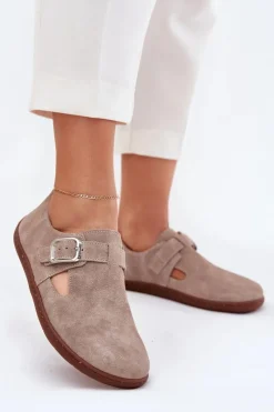 Damskie Zazoo Zamszowe Półbuty Barefoot Damskie Z Klamrą N1261 Beżowe