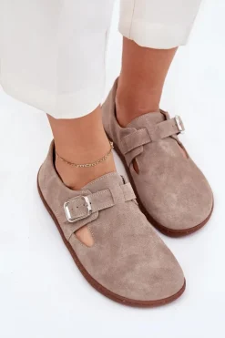 Damskie Zazoo Zamszowe Półbuty Barefoot Damskie Z Klamrą N1261 Beżowe