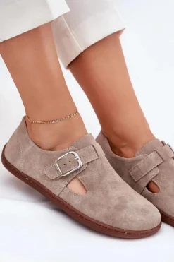 Damskie Zazoo Zamszowe Półbuty Barefoot Damskie Z Klamrą N1261 Beżowe