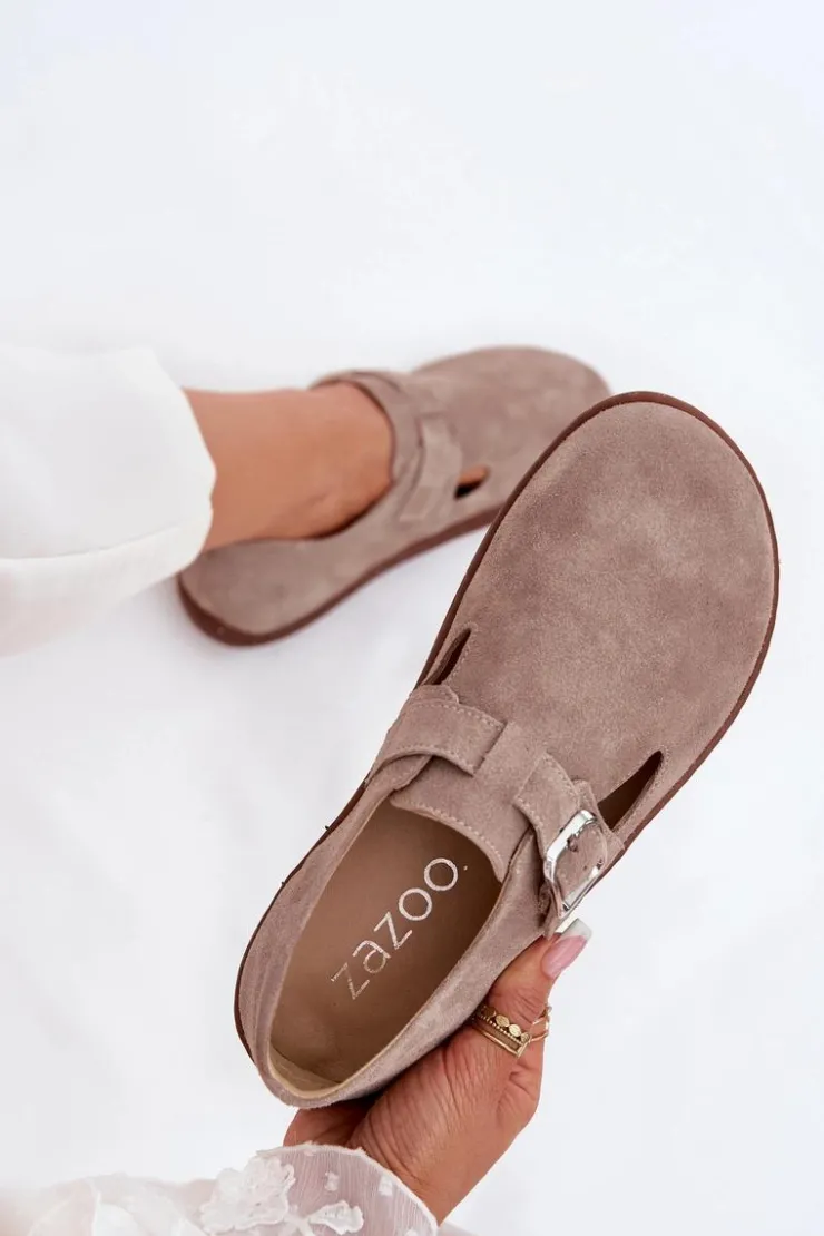 Damskie Zazoo Zamszowe Półbuty Barefoot Damskie Z Klamrą N1261 Beżowe