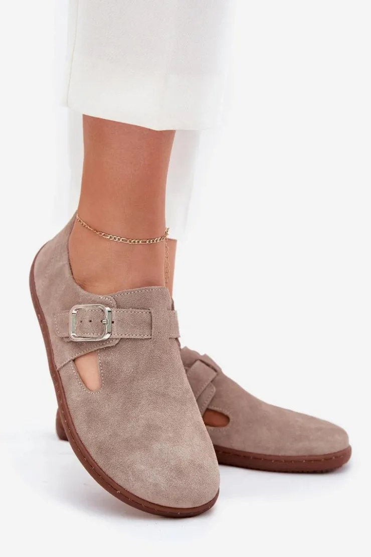 Damskie Zazoo Zamszowe Półbuty Barefoot Damskie Z Klamrą N1261 Beżowe