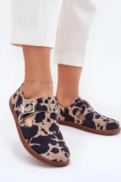 Zazoo Zamszowe Półbuty Barefoot Damskie Z Klamrą Łaty N1261 Brązowo-Beżowe Brązowy