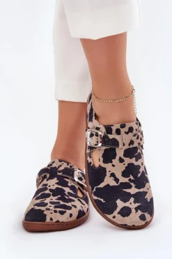 Zazoo Zamszowe Półbuty Barefoot Damskie Z Klamrą Łaty N1261 Brązowo-Beżowe Brązowy