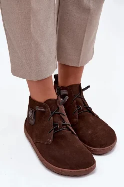 Best Zazoo Zamszowe Półbuty Barefoot Damskie Z Ozdobnym Detalem 30072 Czekoladowe Brązowy