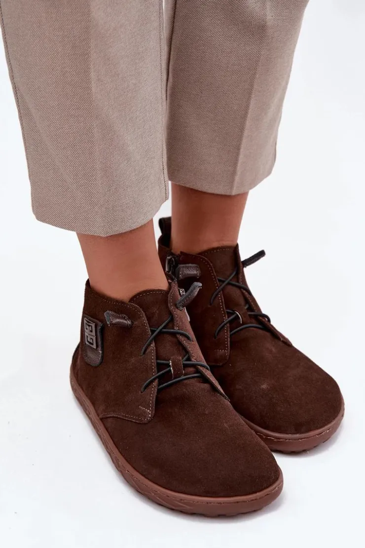 Best Zazoo Zamszowe Półbuty Barefoot Damskie Z Ozdobnym Detalem 30072 Czekoladowe Brązowy