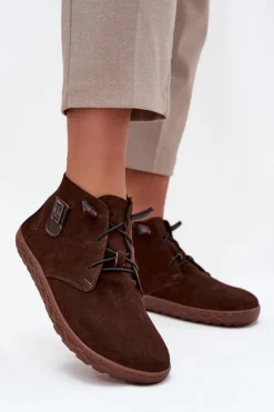 Best Zazoo Zamszowe Półbuty Barefoot Damskie Z Ozdobnym Detalem 30072 Czekoladowe Brązowy