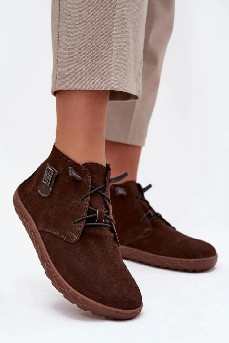 Best Zazoo Zamszowe Półbuty Barefoot Damskie Z Ozdobnym Detalem 30072 Czekoladowe Brązowy