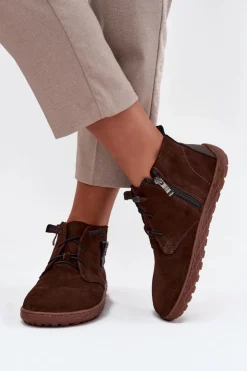 Best Zazoo Zamszowe Półbuty Barefoot Damskie Z Ozdobnym Detalem 30072 Czekoladowe Brązowy
