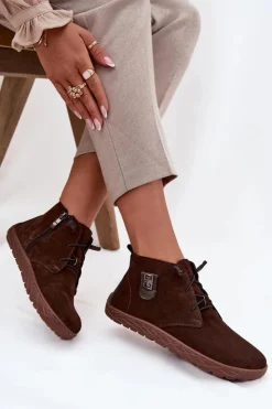 Best Zazoo Zamszowe Półbuty Barefoot Damskie Z Ozdobnym Detalem 30072 Czekoladowe Brązowy