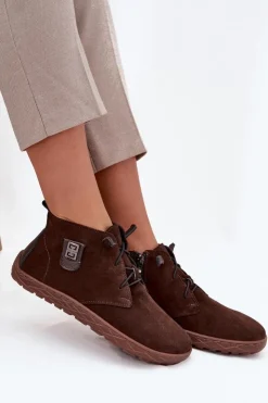 Best Zazoo Zamszowe Półbuty Barefoot Damskie Z Ozdobnym Detalem 30072 Czekoladowe Brązowy