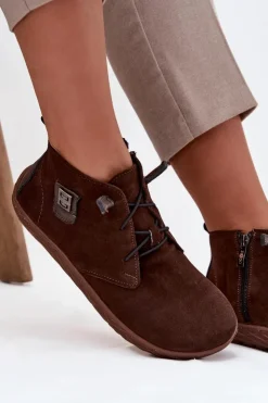 Best Zazoo Zamszowe Półbuty Barefoot Damskie Z Ozdobnym Detalem 30072 Czekoladowe Brązowy
