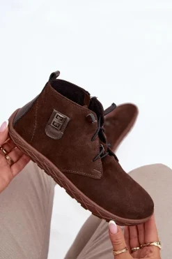 Best Zazoo Zamszowe Półbuty Barefoot Damskie Z Ozdobnym Detalem 30072 Czekoladowe Brązowy