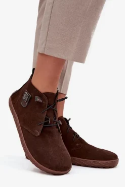 Best Zazoo Zamszowe Półbuty Barefoot Damskie Z Ozdobnym Detalem 30072 Czekoladowe Brązowy