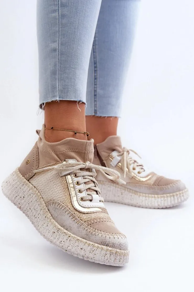 Hot Maciejka Zamszowe Półbuty Damskie 06405-04 Beżowe