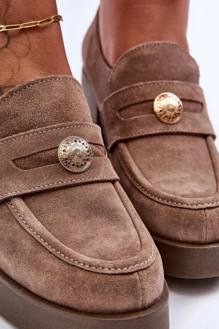 New Boto Zamszowe Półbuty Damskie Na Słupku Beżowe Lemar Dunadia Beżowy