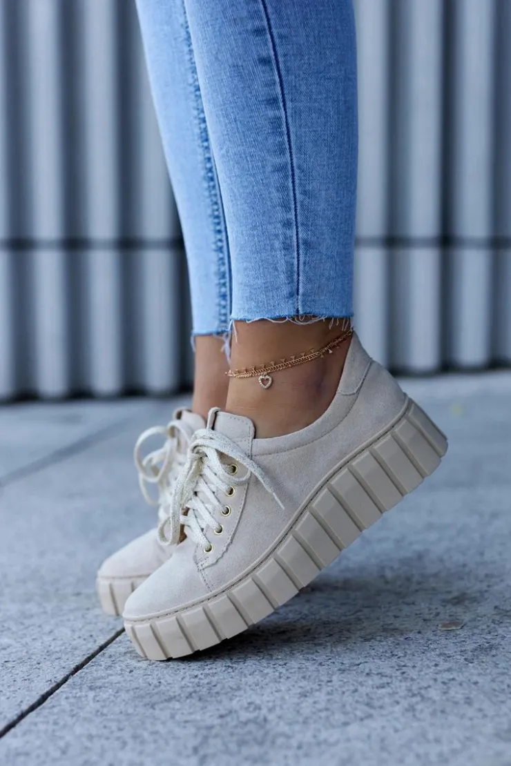 Damskie Boto Zamszowe Półbuty Lewski Shoes 3163 Jasnobeżowe