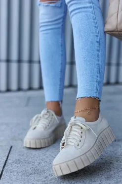 Damskie Boto Zamszowe Półbuty Lewski Shoes 3163 Jasnobeżowe