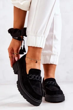 Damskie Boto Zamszowe Półbuty Loafery La.Fi Czarne Sapphira