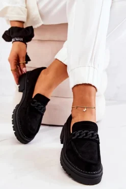 Damskie Boto Zamszowe Półbuty Loafery La.Fi Czarne Sapphira