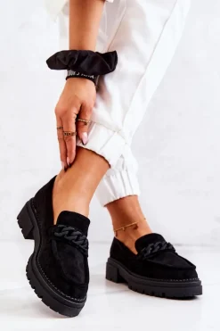 Damskie Boto Zamszowe Półbuty Loafery La.Fi Czarne Sapphira