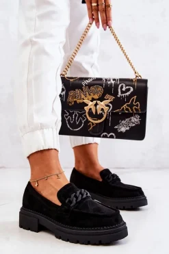 Damskie Boto Zamszowe Półbuty Loafery La.Fi Czarne Sapphira