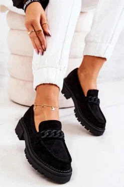 Damskie Boto Zamszowe Półbuty Loafery La.Fi Czarne Sapphira