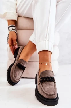 Boto Mokasyny Damskie Zamszowe*Zamszowe Półbuty Loafery La.Fi Szare Sapphira