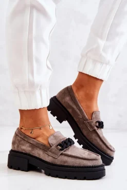 Boto Mokasyny Damskie Zamszowe*Zamszowe Półbuty Loafery La.Fi Szare Sapphira