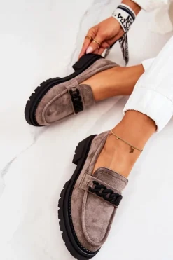 Boto Mokasyny Damskie Zamszowe*Zamszowe Półbuty Loafery La.Fi Szare Sapphira