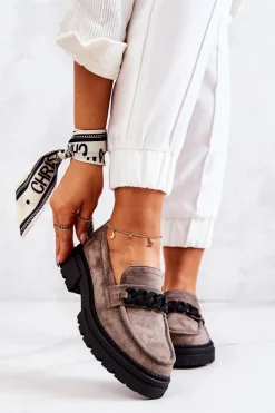 Boto Mokasyny Damskie Zamszowe*Zamszowe Półbuty Loafery La.Fi Szare Sapphira