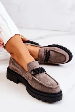 Boto Mokasyny Damskie Zamszowe*Zamszowe Półbuty Loafery La.Fi Szare Sapphira