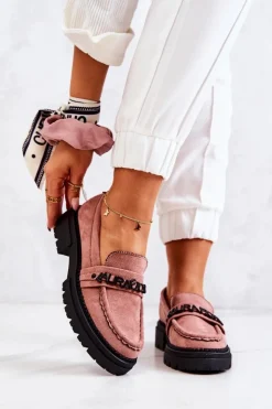 Damskie Boto Zamszowe Półbuty Loafery Literki La.Fi 210001DP-SU Brudny Róż