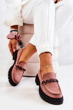 Damskie Boto Zamszowe Półbuty Loafery Literki La.Fi 210001DP-SU Brudny Róż