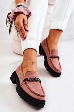 Damskie Boto Zamszowe Półbuty Loafery Literki La.Fi 210001DP-SU Brudny Róż