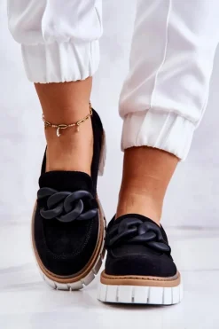Online Boto Zamszowe Półbuty Loafery Z Ozdobą Czarne Talisa