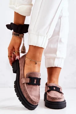 Boto Mokasyny Damskie Zamszowe*Zamszowe Półbuty Loafery Z Ozdobą La.Fi 210031TA-SU Cappucino