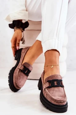 Boto Mokasyny Damskie Zamszowe*Zamszowe Półbuty Loafery Z Ozdobą La.Fi 210031TA-SU Cappucino