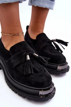 New Boto Zamszowe Półbuty Mokasyny Damskie Czarne Ramvli