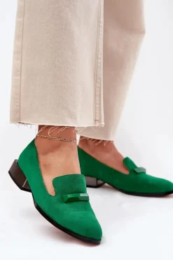 Damskie buty S.Barski Półbuty Skórzane|Mokasyny Damskie Zamszowe*Zamszowe Półbuty Mokasyny Damskie Z Ozdobą D&A LZ51-505 Zielone