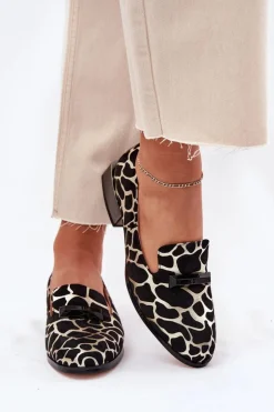 Hot Damskie buty S.Barski Zamszowe Półbuty Mokasyny Damskie Z Ozdobą D&A LZ51-505 Czarno-Złote