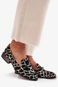 Hot Damskie buty S.Barski Zamszowe Półbuty Mokasyny Damskie Z Ozdobą D&A LZ51-505 Czarno-Złote