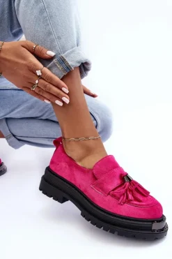 Damskie Boto Zamszowe Półbuty Mokasyny Damskie Fuksja Ramvli
