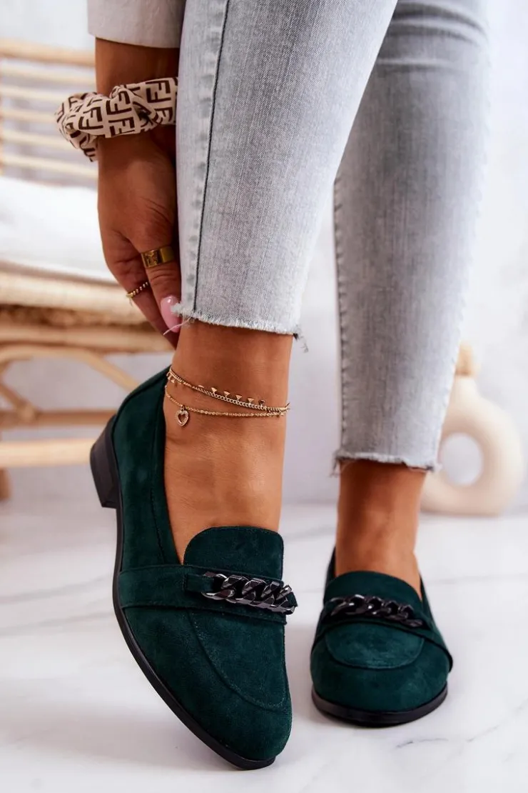 Damskie Buty damskie Vinceza Zamszowe Półbuty Mokasyny Zielone Yasmin