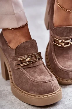 Damskie Boto Zamszowe Półbuty Na Masywnym Słupku Beżowe Lemar Jaime