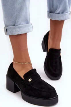Clearance Boto Zamszowe Półbuty Na Obcasie Damskie Czarne Afnira