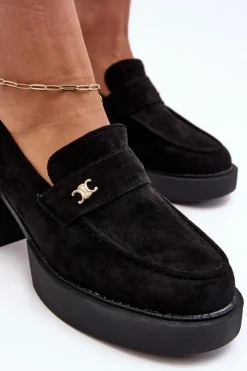 Clearance Boto Zamszowe Półbuty Na Obcasie Damskie Czarne Afnira