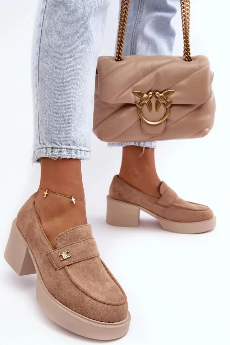 Boto Czółenka Na Platformie|Czółenka Zamszowe*Zamszowe Półbuty Na Obcasie Damskie Beżowe Afnira