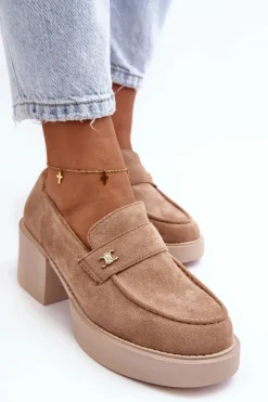 Boto Czółenka Na Platformie|Czółenka Zamszowe*Zamszowe Półbuty Na Obcasie Damskie Beżowe Afnira
